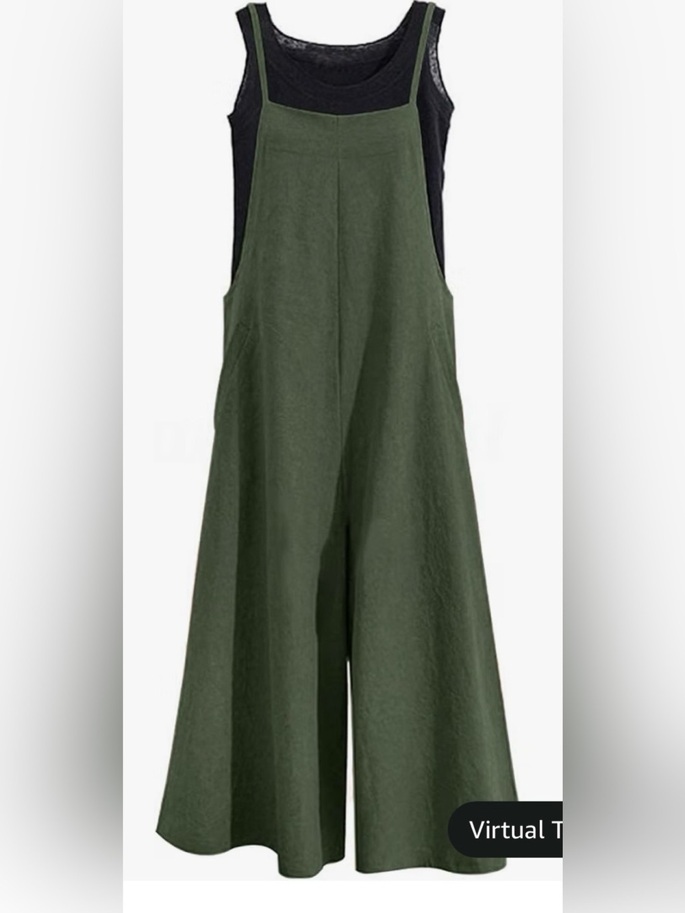 YESNO Sleeveless Olive Wide-Leg Linen-Blend Jumpsuit